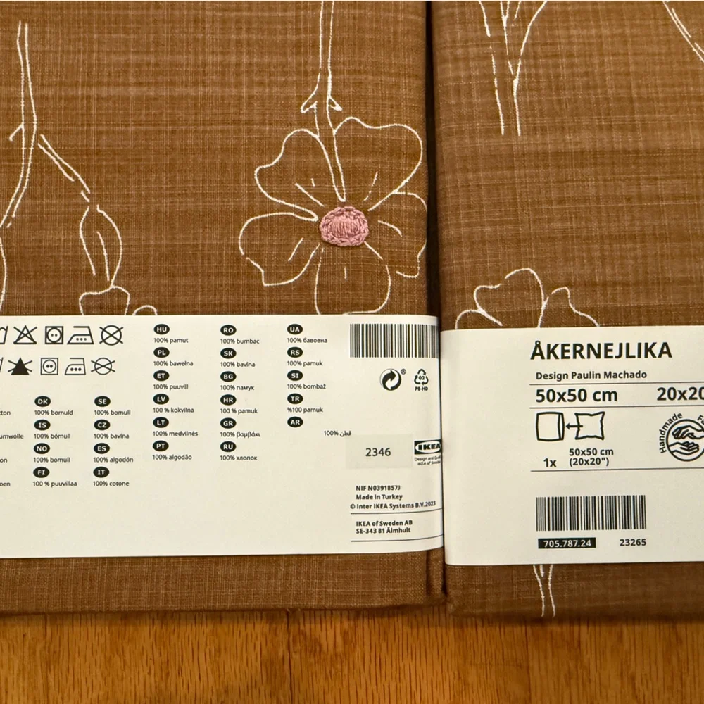 IKEA Brown Floral Cushion Cover AKERNEJLIKA 20in x 20in SET OF 2 BELOW RETAIL